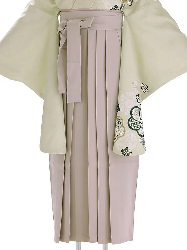 小学生卒業式袴レンタル 緑 梅×ベージュ袴 Z405