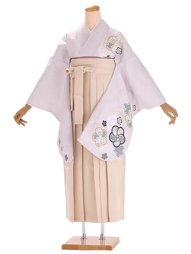 小学生卒業式袴レンタル グレー 梅×ベージュ袴 Z406