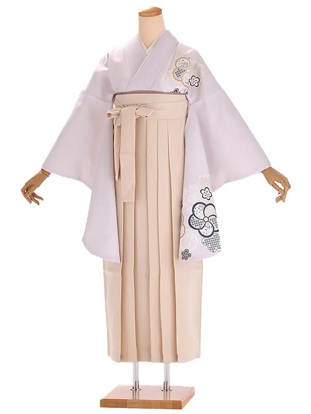 小学生卒業式袴レンタル グレー 梅×ベージュ袴 Z406