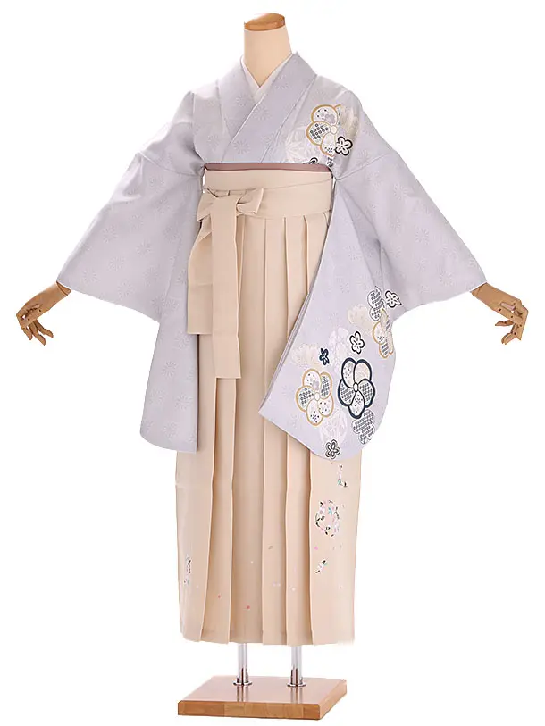 小学生卒業式袴レンタル グレー 梅×ベージュ刺繍袴 Z407