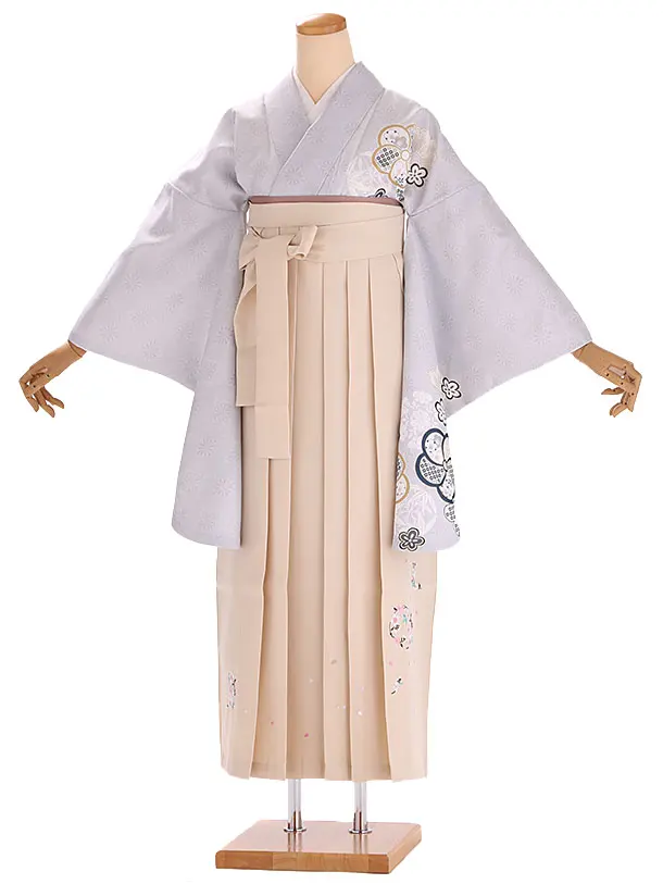 小学生卒業式袴レンタル グレー 梅×ベージュ刺繍袴 Z407