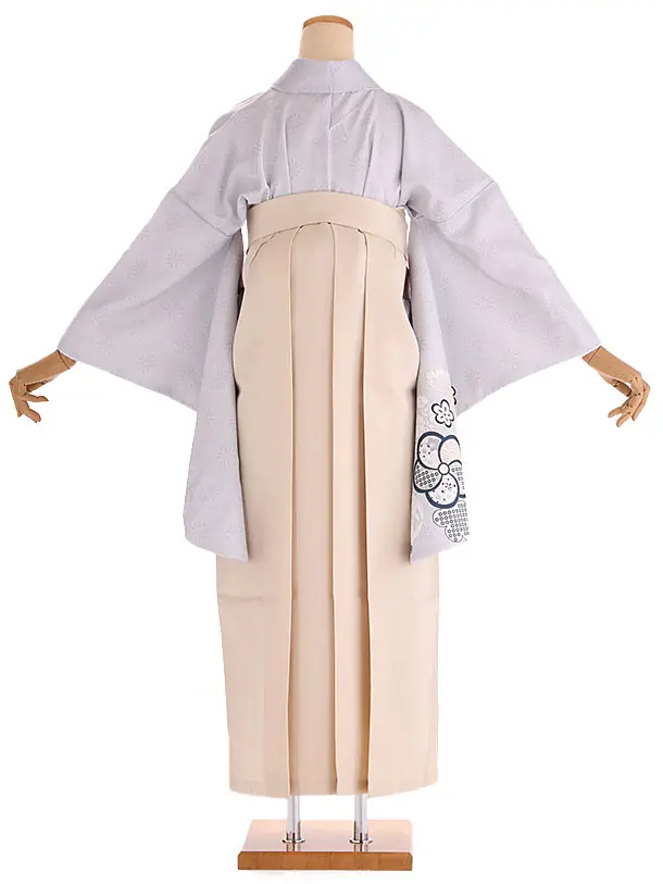 小学生卒業式袴レンタル グレー 梅×ベージュ刺繍袴 Z407