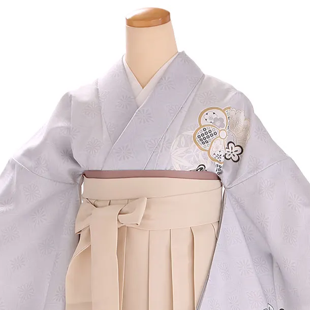 小学生卒業式袴レンタル グレー 梅×ベージュ刺繍袴 Z407