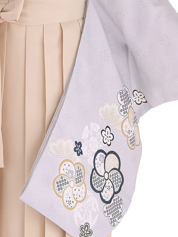 小学生卒業式袴レンタル グレー 梅×ベージュ刺繍袴 Z407