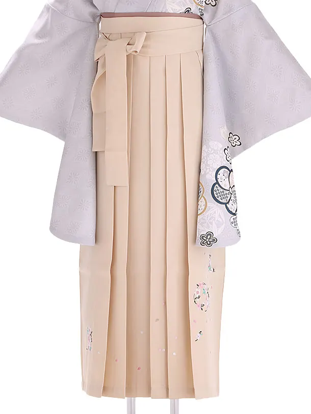 小学生卒業式袴レンタル グレー 梅×ベージュ刺繍袴 Z407