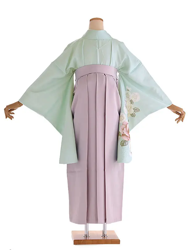 小学生卒業式袴レンタル 緑 芍薬に桜×ピンク袴 Z408