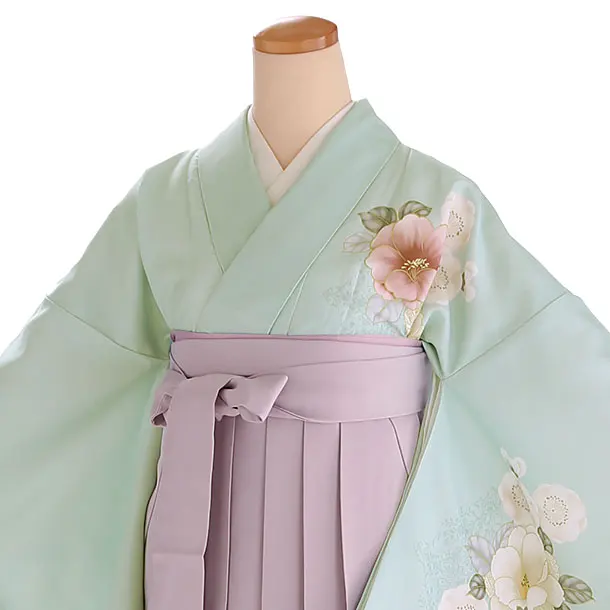 小学生卒業式袴レンタル 緑 芍薬に桜×ピンク袴 Z408