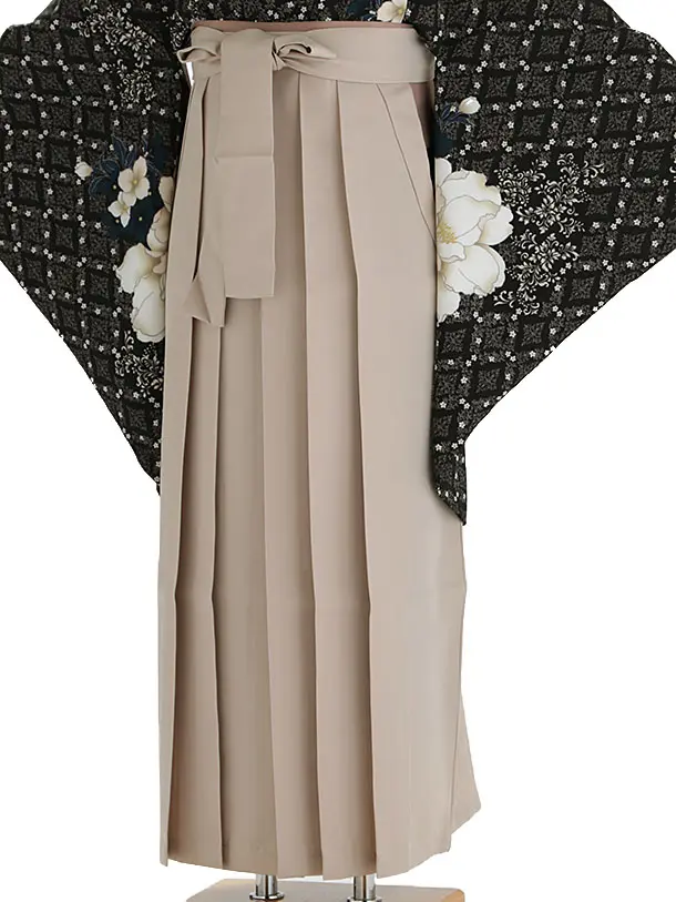 小学生卒業式袴レンタル 黒 八重桜×ベージュ袴 Z409