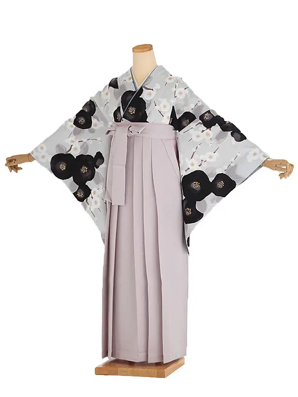 小学生卒業式袴レンタル グレー 梅×ピンク袴 Z410