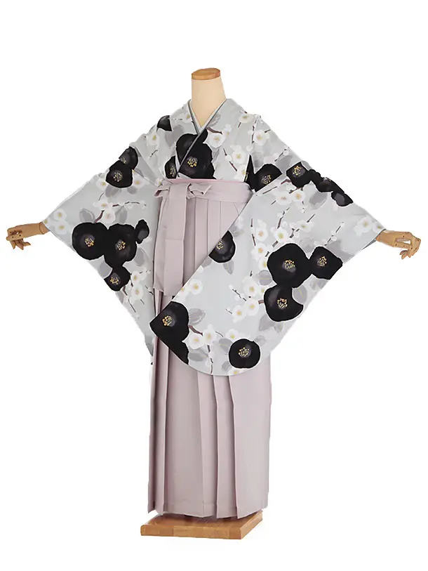 小学生卒業式袴レンタル グレー 梅×ピンク袴 Z410