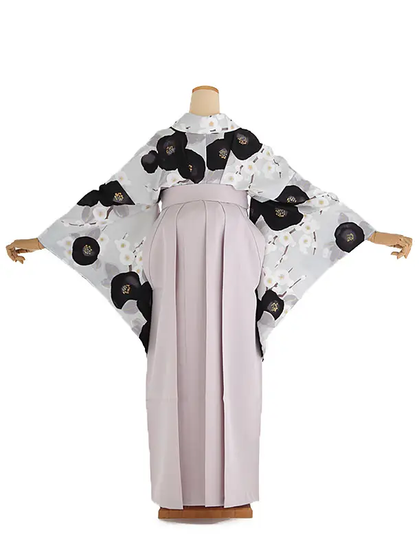 小学生卒業式袴レンタル グレー 梅×ピンク袴 Z410