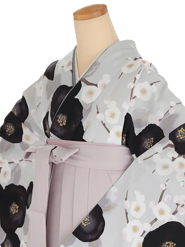小学生卒業式袴レンタル グレー 梅×ピンク袴 Z410