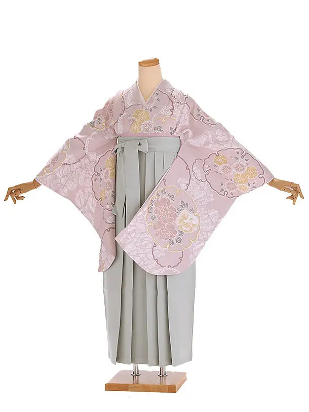 小学生卒業式袴レンタル 紫 華雪輪×緑袴 Z411