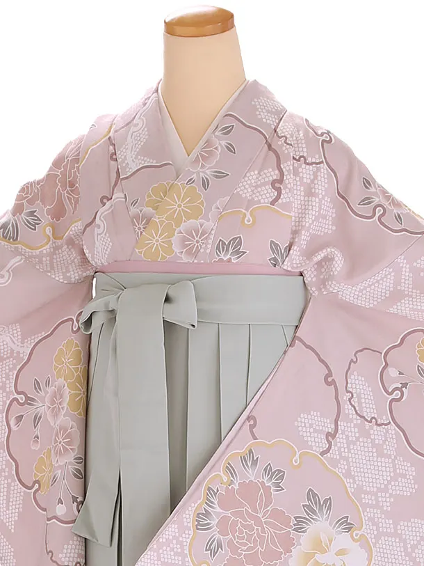 小学生卒業式袴レンタル 紫 華雪輪×緑袴 Z411