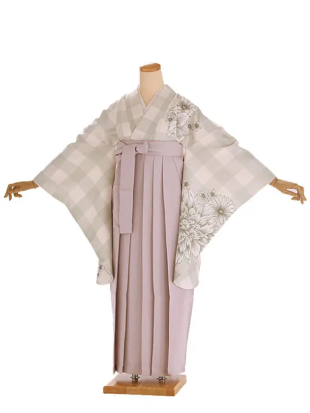 小学生卒業式袴レンタル ベージュ 菊×ピンク袴 Z412
