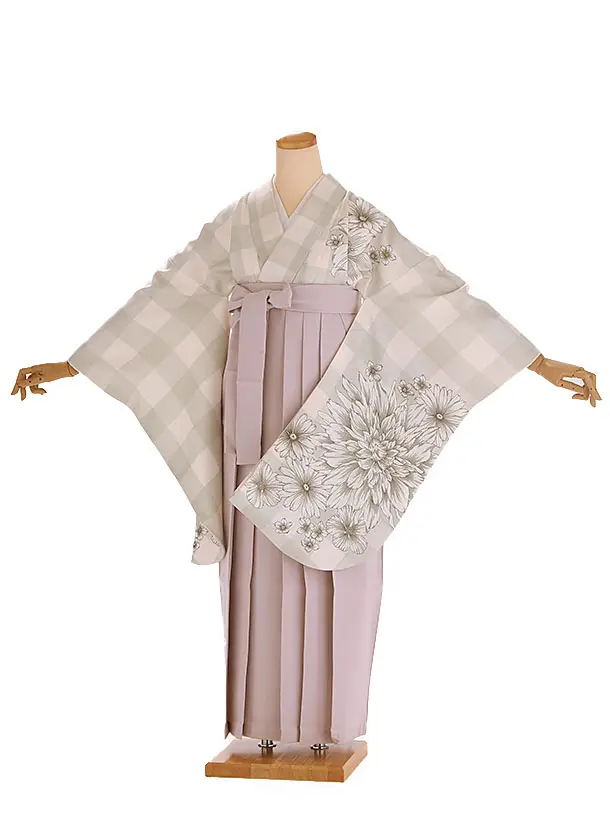 小学生卒業式袴レンタル ベージュ 菊×ピンク袴 Z412
