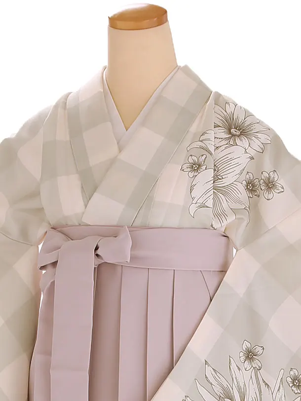 小学生卒業式袴レンタル ベージュ 菊×ピンク袴 Z412