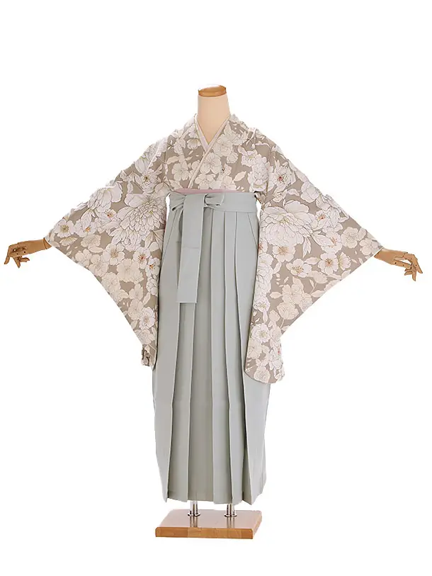 小学生卒業式袴レンタル ベージュ 桜×緑袴 Z413