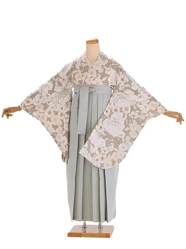 小学生卒業式袴レンタル ベージュ 桜×緑袴 Z413