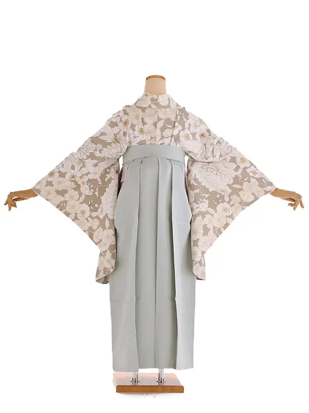 小学生卒業式袴レンタル ベージュ 桜×緑袴 Z413