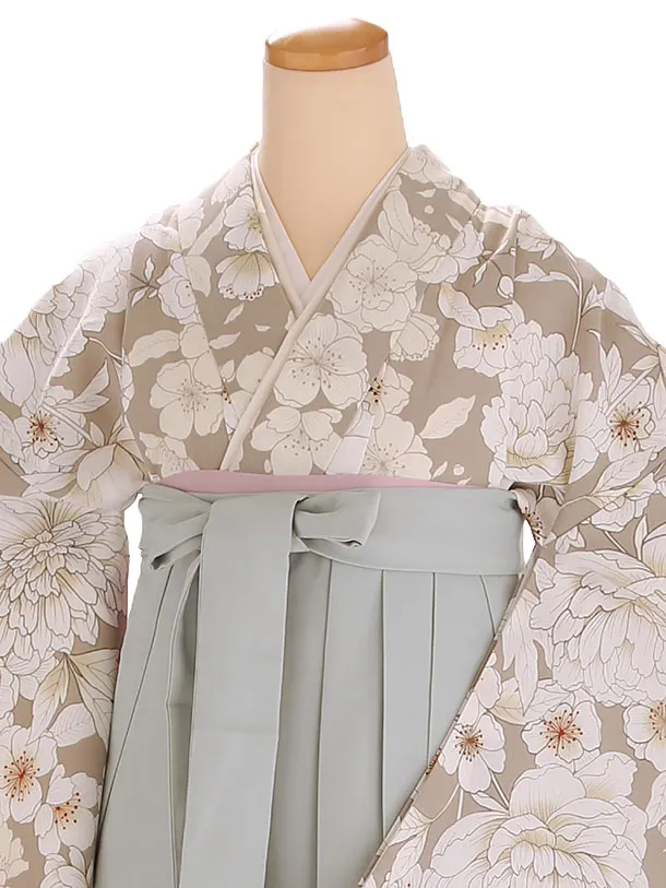 小学生卒業式袴レンタル ベージュ 桜×緑袴 Z413