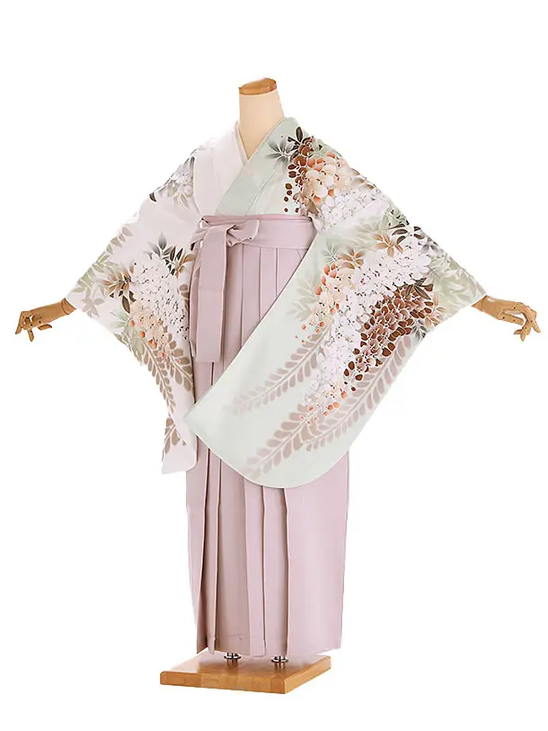 小学生卒業式袴レンタル 緑 藤　片身替わり×ピンク袴 Z414