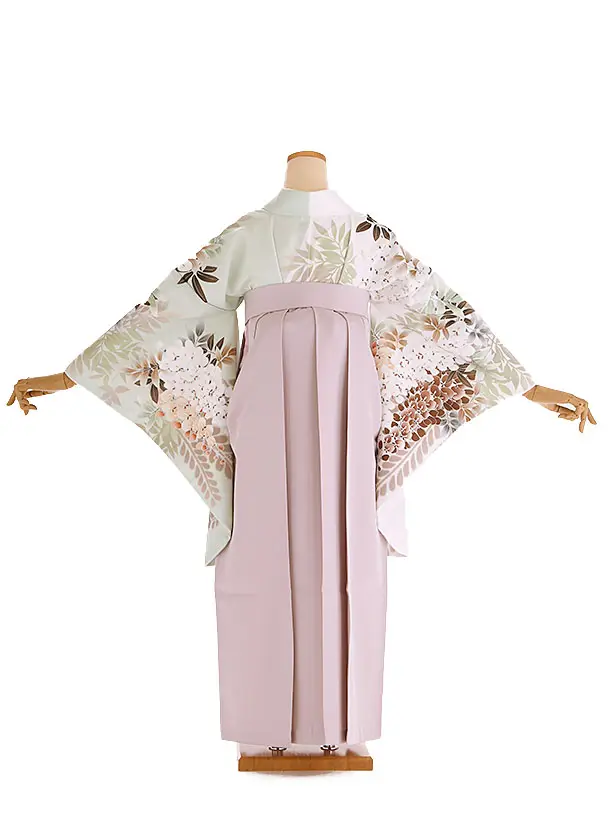 小学生卒業式袴レンタル 緑 藤　片身替わり×ピンク袴 Z414
