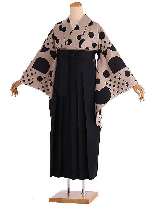 小学生卒業式袴レンタル ベージュ 水玉×黒袴 Z415