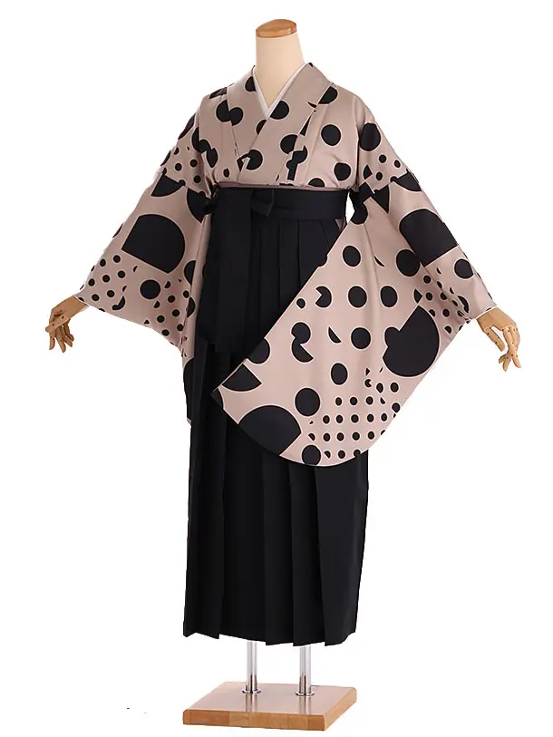 小学生卒業式袴レンタル ベージュ 水玉×黒袴 Z415