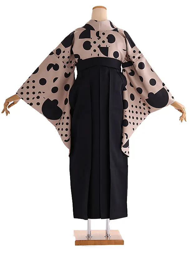 小学生卒業式袴レンタル ベージュ 水玉×黒袴 Z415