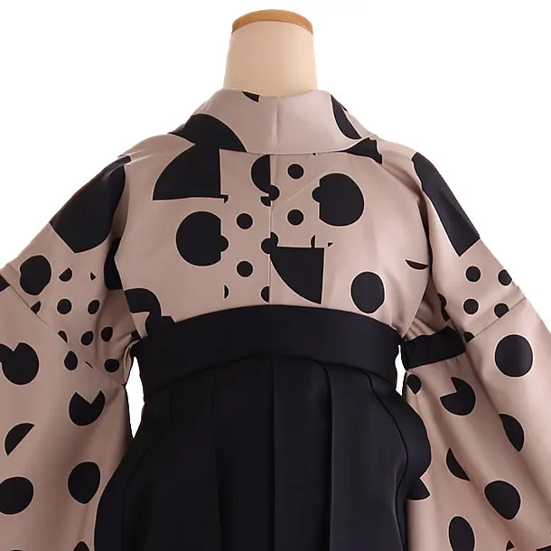 小学生卒業式袴レンタル ベージュ 水玉×黒袴 Z415