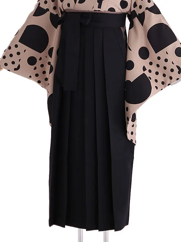 小学生卒業式袴レンタル ベージュ 水玉×黒袴 Z415