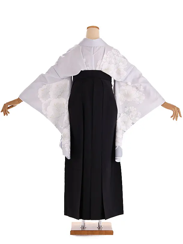 小学生卒業式袴レンタル グレー 桜に流水×黒刺繍袴 Z416