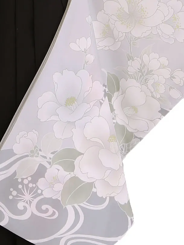 小学生卒業式袴レンタル グレー 桜に流水×黒刺繍袴 Z416