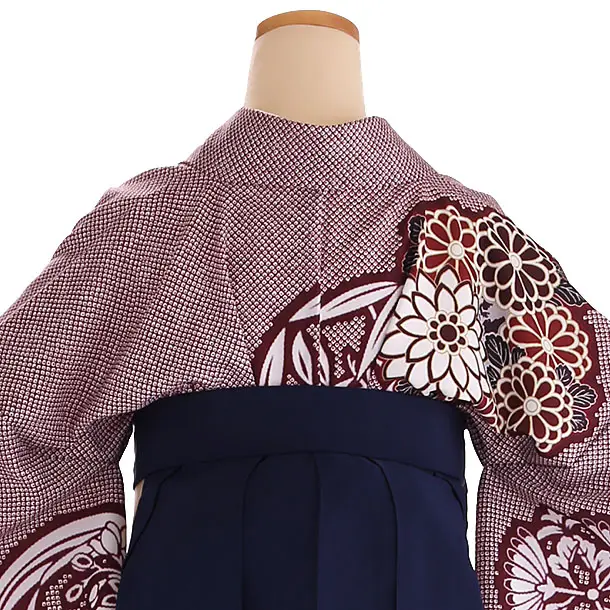 小学生卒業式袴レンタル 赤 鹿の子に華紋×紺刺繍袴 Z417