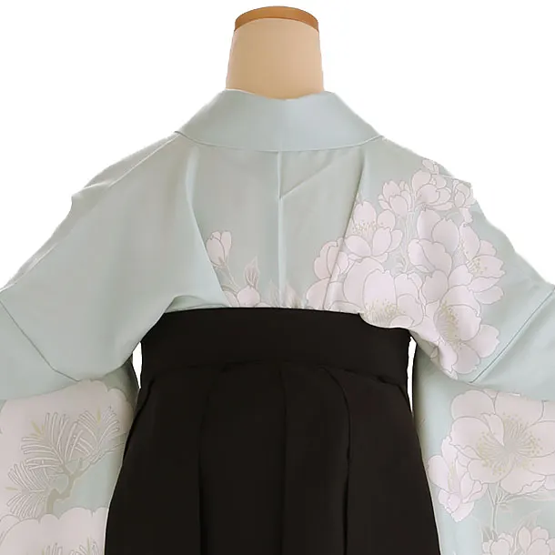 小学生卒業式袴レンタル 緑 桜に流水×黒刺繍袴 Z418
