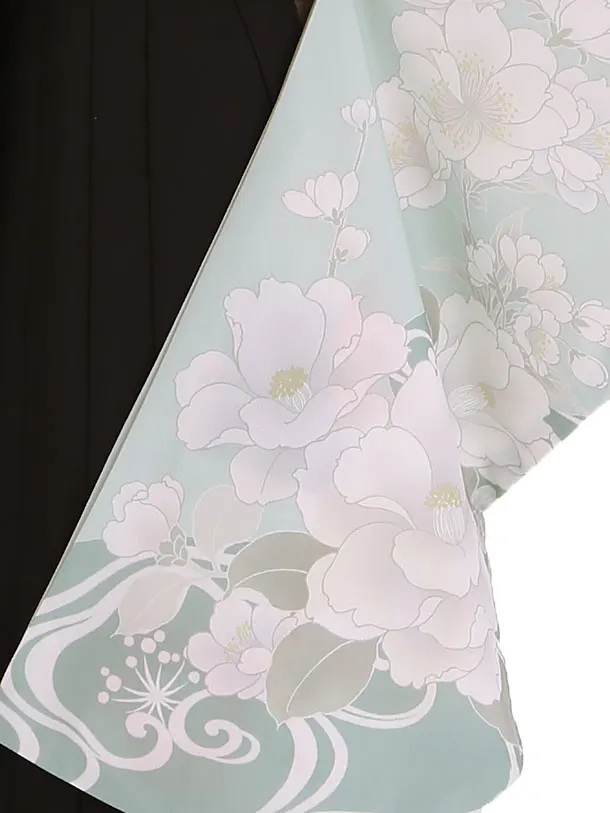 小学生卒業式袴レンタル 緑 桜に流水×黒刺繍袴 Z418