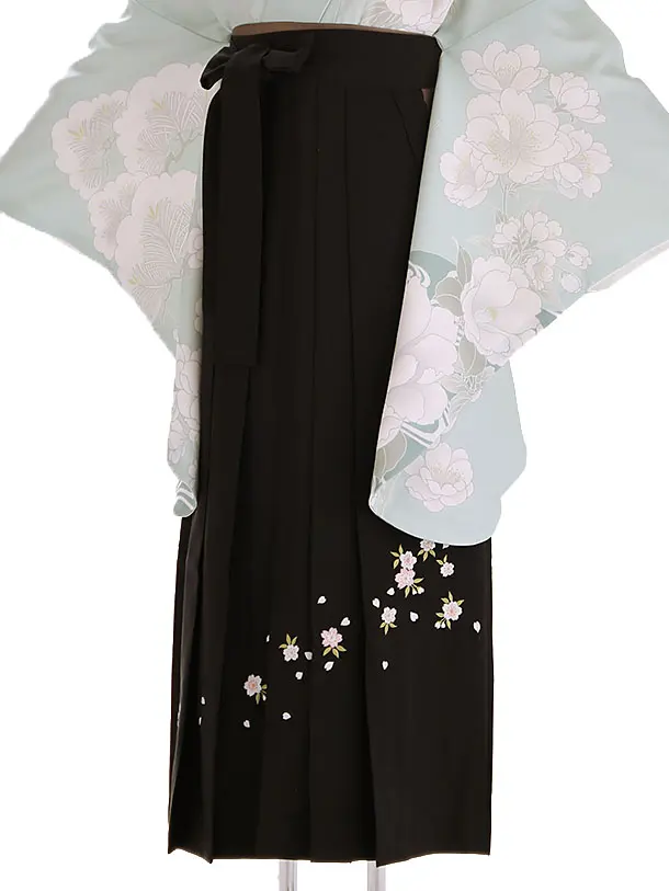 小学生卒業式袴レンタル 緑 桜に流水×黒刺繍袴 Z418