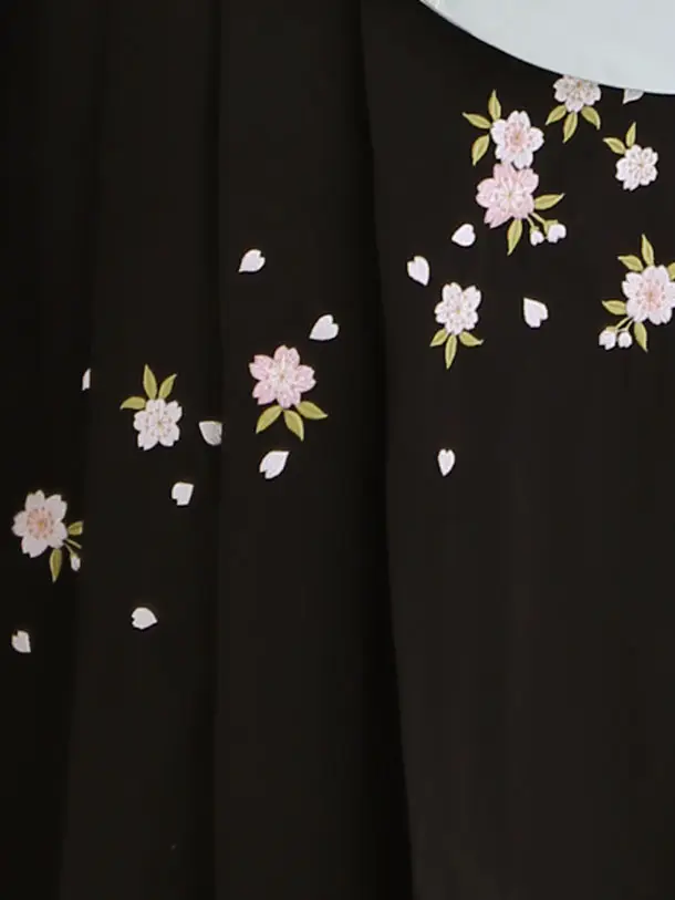 小学生卒業式袴レンタル 緑 桜に流水×黒刺繍袴 Z418