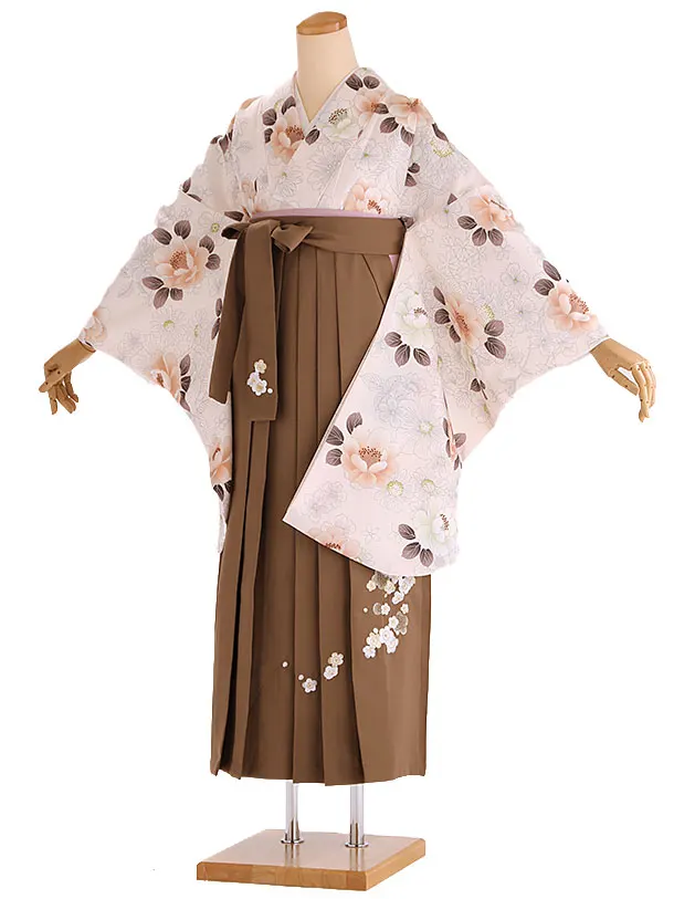 小学生卒業式袴レンタル ベージュ 桜×茶刺繍袴 Z419