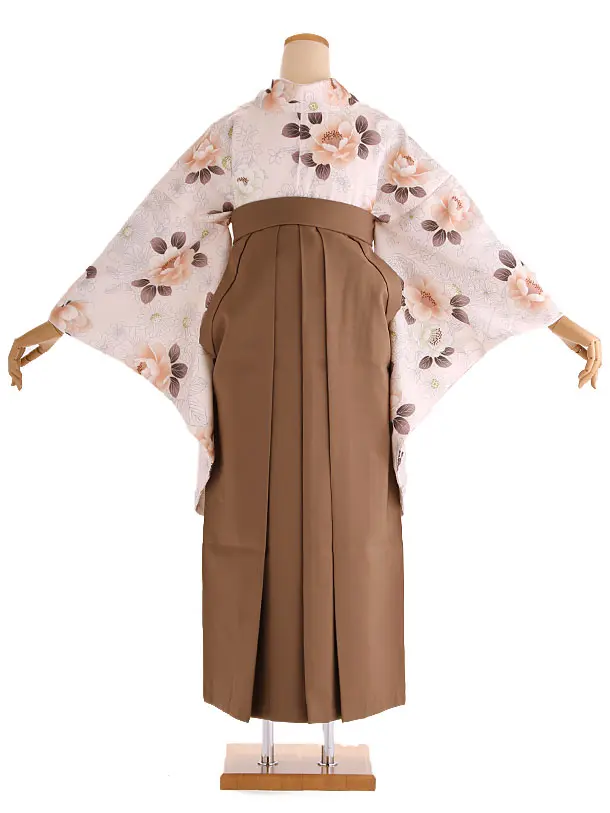 小学生卒業式袴レンタル ベージュ 桜×茶刺繍袴 Z419