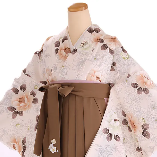 小学生卒業式袴レンタル ベージュ 桜×茶刺繍袴 Z419