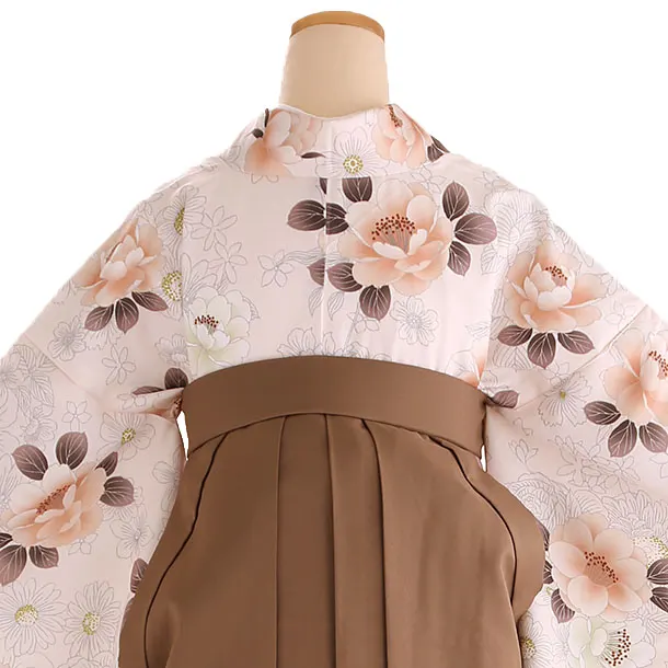 小学生卒業式袴レンタル ベージュ 桜×茶刺繍袴 Z419