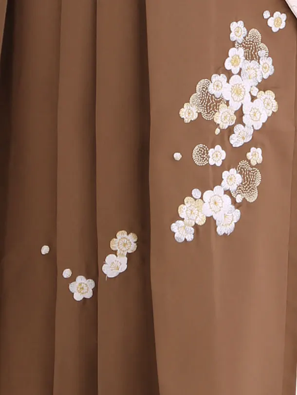 小学生卒業式袴レンタル ベージュ 桜×茶刺繍袴 Z419