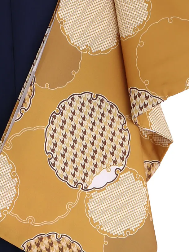 小学生卒業式袴レンタル からし 雪輪×紺刺繍袴 Z420