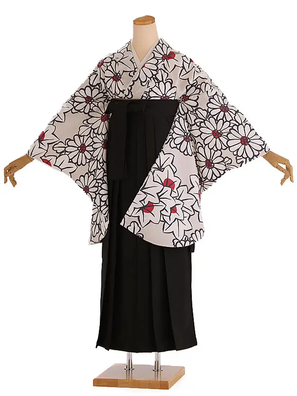 小学生卒業式袴レンタル ベージュ 花×黒袴 Z421