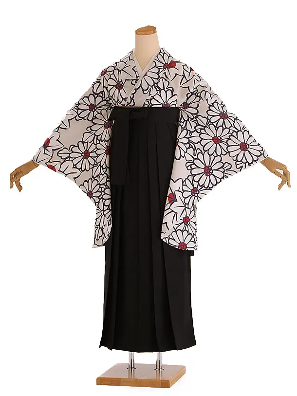 小学生卒業式袴レンタル ベージュ 花×黒袴 Z421