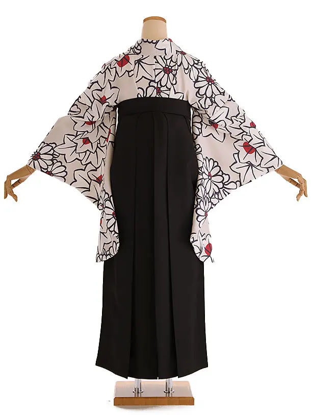 小学生卒業式袴レンタル ベージュ 花×黒袴 Z421
