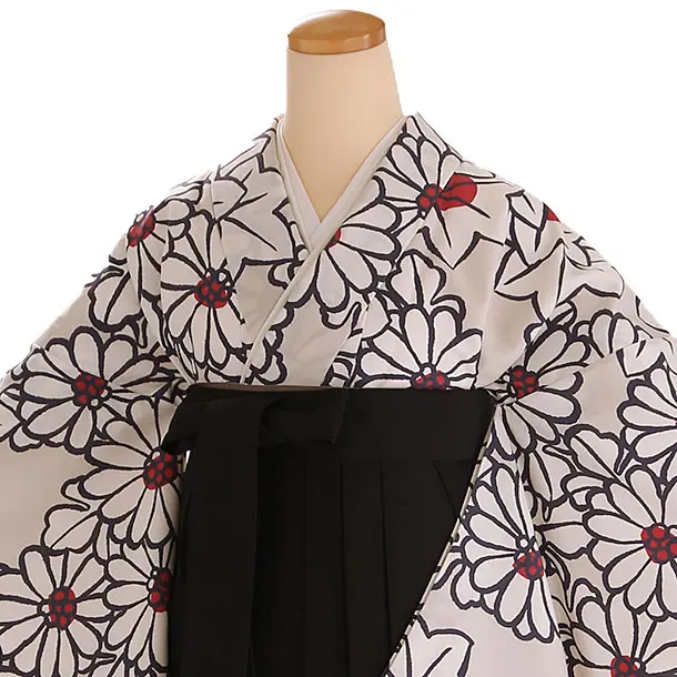 小学生卒業式袴レンタル ベージュ 花×黒袴 Z421