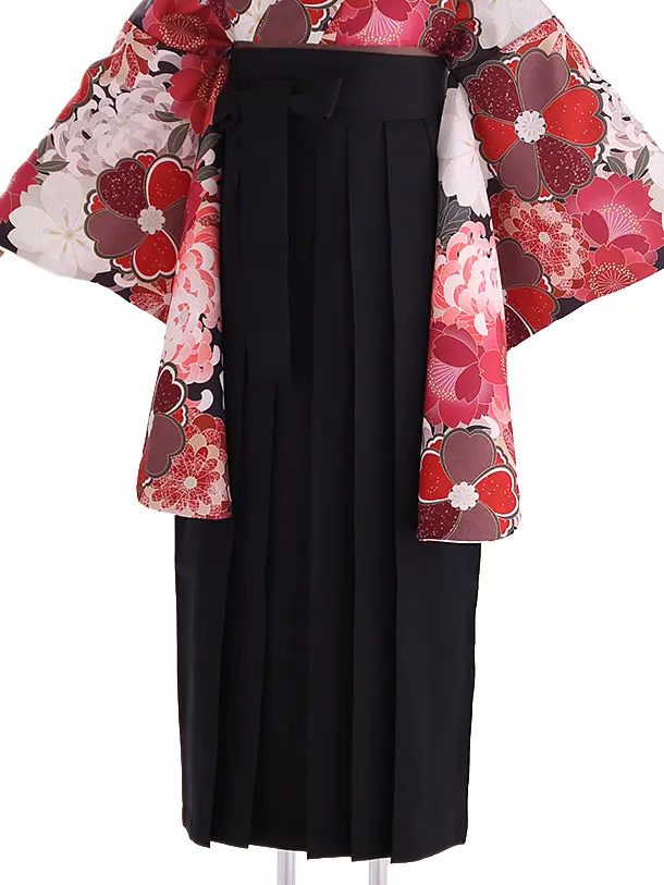 小学生卒業式袴レンタル 赤 菊に桜×黒袴 Z423